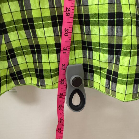 CIDER Women's Black/Lime Neon Plaid V-Neck Half Sleeve Mini Dress Size Large NWT - Picture 4 of 10